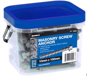Screw Masonry Anchor Galvanised 10 x 100mm Bx100