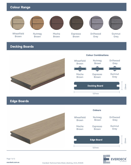 Everdeck Decking 137x23mm 5.4m - Wheatfield / Mocha Brown
