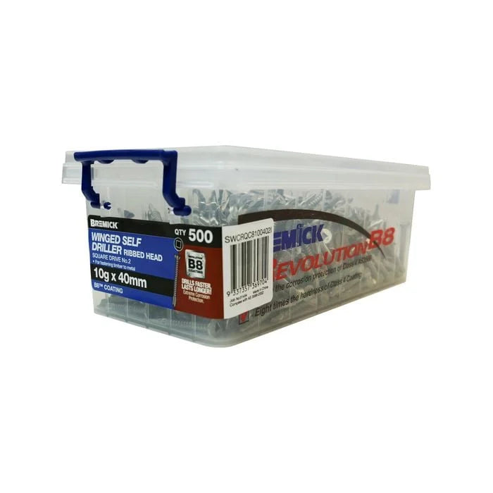 Winged Sdm Ribbed Head Screws 10-16x40mm B8 Box 500 Bremick