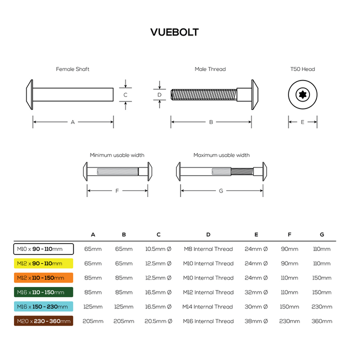 VUEBOLT GAL SUPPORT BOLTS